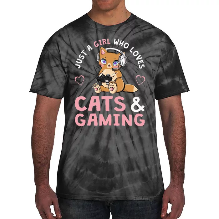 Just A Girl Who Loves Cats And Gaming Cute Gamer Cat Tie-Dye T-Shirt