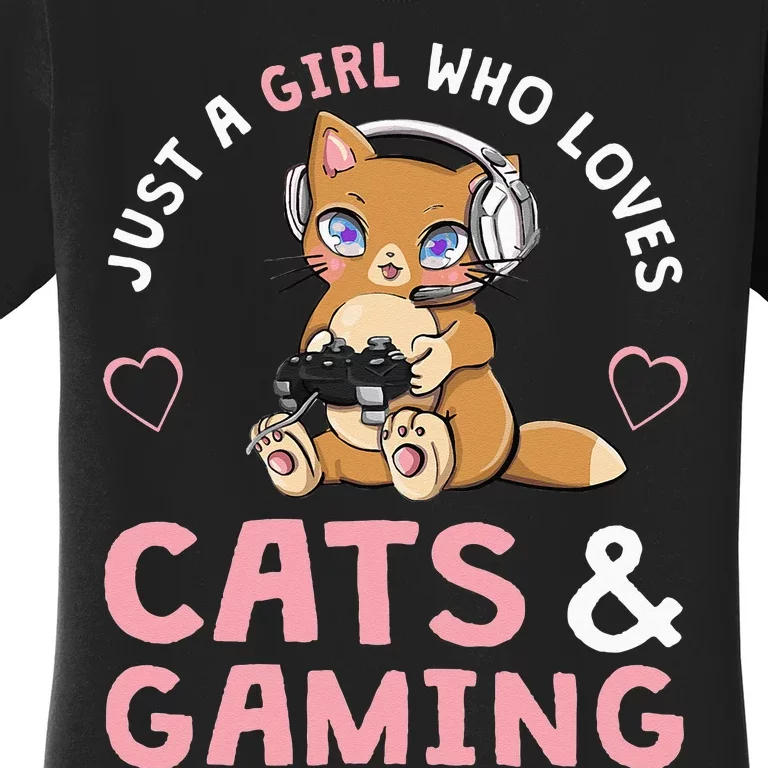 Just A Girl Who Loves Cats And Gaming Cute Gamer Cat Women's T-Shirt