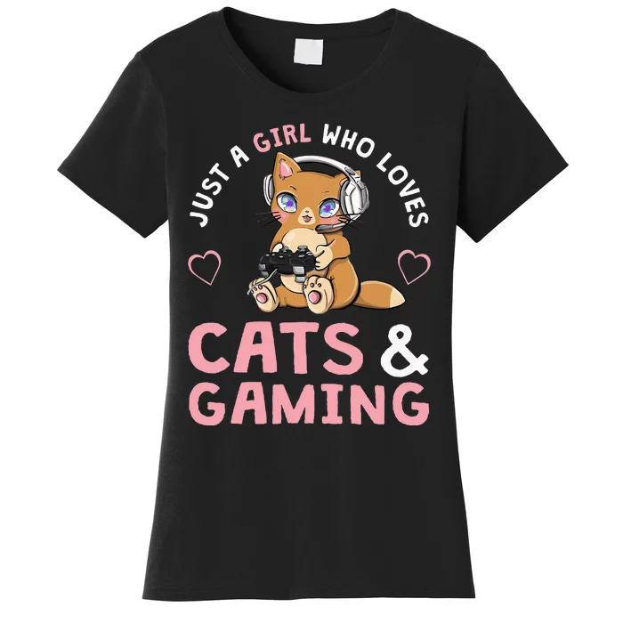 Just A Girl Who Loves Cats And Gaming Cute Gamer Cat Women's T-Shirt