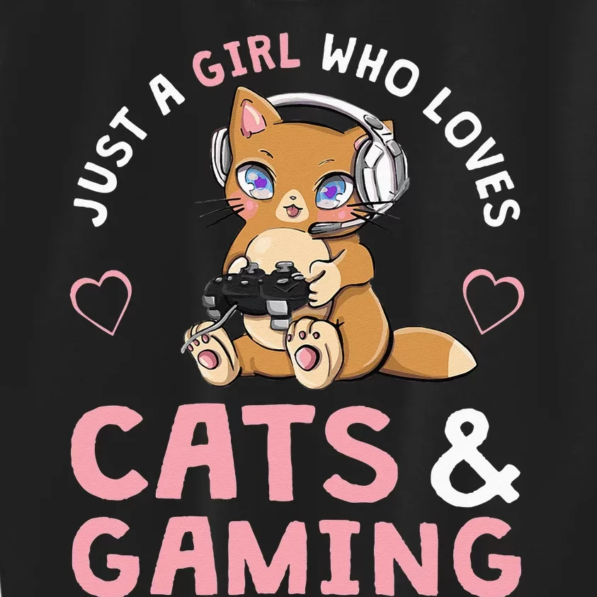 Just A Girl Who Loves Cats And Gaming Cute Gamer Cat Kids Sweatshirt