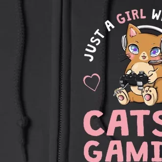 Just A Girl Who Loves Cats And Gaming Cute Gamer Cat Full Zip Hoodie