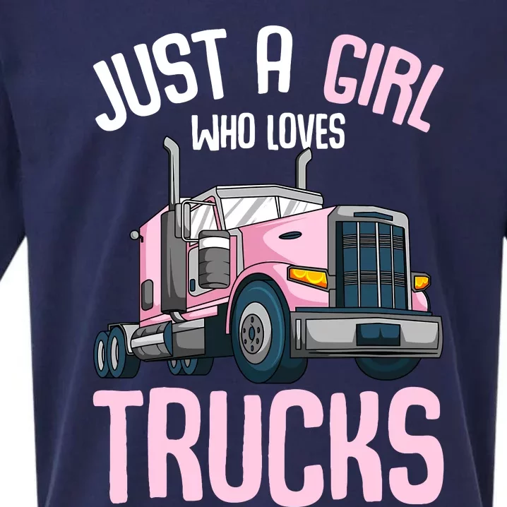 Just A Girl Who Loves Trucks Semi Truck Trucker Girl Sueded Cloud Jersey T-Shirt