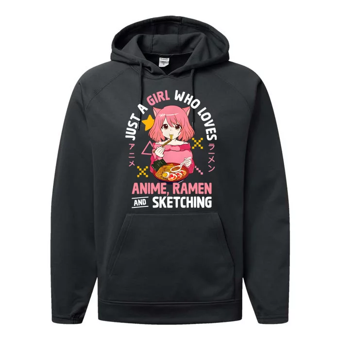 Just A Girl Who Loves Anime Ramen And Sketching Girl Teens Performance Fleece Hoodie