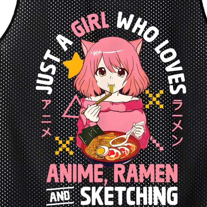 Just A Girl Who Loves Anime Ramen And Sketching Girl Teens Mesh Reversible Basketball Jersey Tank