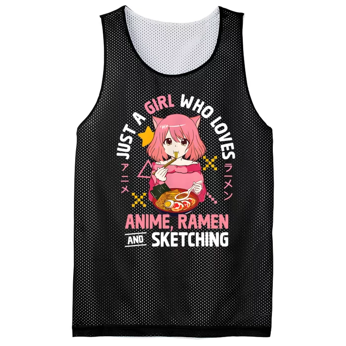 Just A Girl Who Loves Anime Ramen And Sketching Girl Teens Mesh Reversible Basketball Jersey Tank