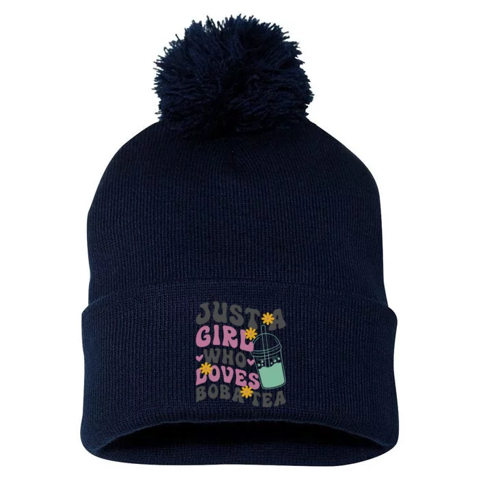 Just A Girl Who Loves Boba Tea Cute Pom Pom 12in Knit Beanie