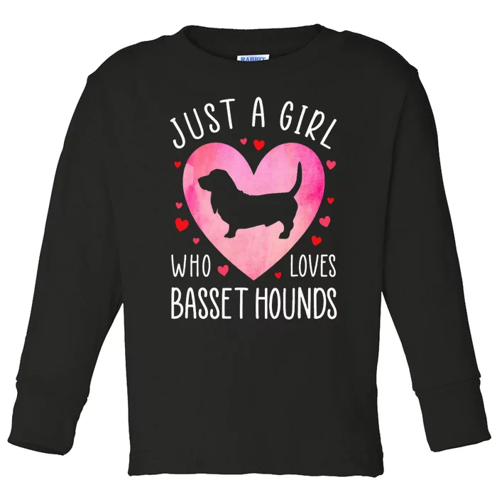 Just a Girl Who Loves Basset Hounds Dog Mama Pet Lover Toddler Long Sleeve Shirt