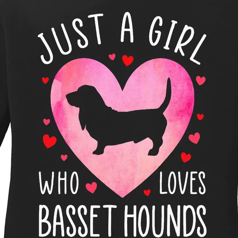 Just a Girl Who Loves Basset Hounds Dog Mama Pet Lover Ladies Long Sleeve Shirt