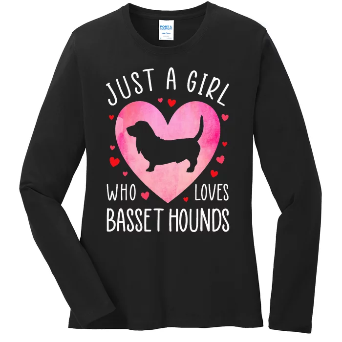 Just a Girl Who Loves Basset Hounds Dog Mama Pet Lover Ladies Long Sleeve Shirt