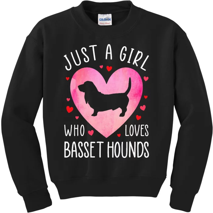 Just a Girl Who Loves Basset Hounds Dog Mama Pet Lover Kids Sweatshirt