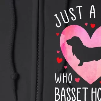 Just a Girl Who Loves Basset Hounds Dog Mama Pet Lover Full Zip Hoodie