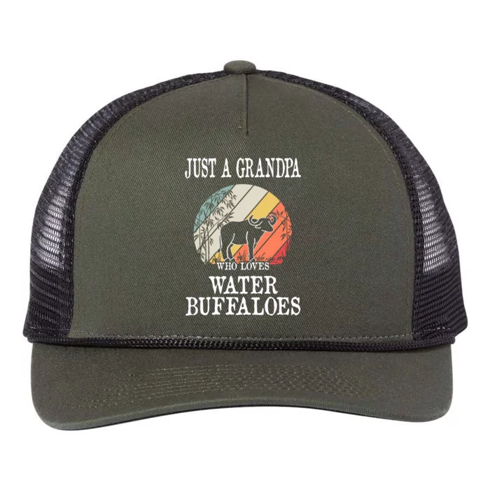 Just A Grandpa Who Loves Water Buffaloes Cute Gift Retro Rope Trucker Hat Cap