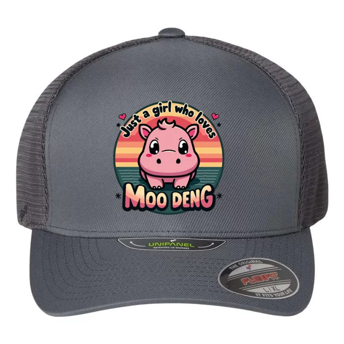 Just A Girl Who Loves Moo Deng Cute Baby Hippo Moo Deng Cute Flexfit Unipanel Trucker Cap