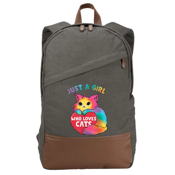 Just A Girl Who Loves Cats Cute Cat Lover Girl Cotton Canvas Backpack