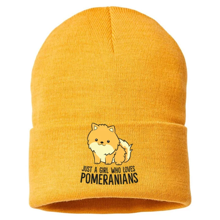 Just A Girl Who Loves Pomeranians Cute Pomeranian Dog Sustainable Knit Beanie