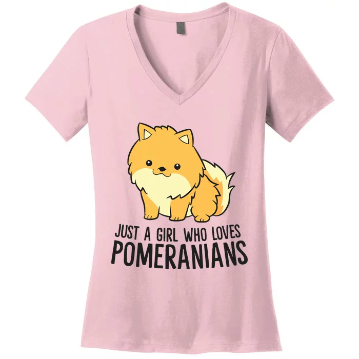 Just A Girl Who Loves Pomeranians Cute Pomeranian Dog Women's V-Neck T-Shirt