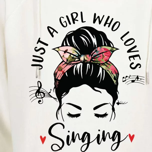 Just A Girl Who Loves Singing Hair Bun Gifts For Singer Womens Funnel Neck Pullover Hood