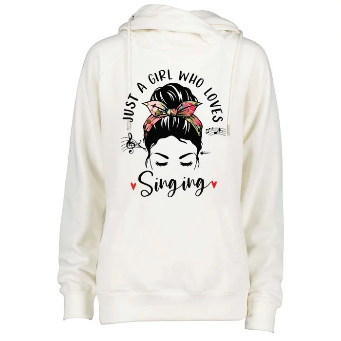 Just A Girl Who Loves Singing Hair Bun Gifts For Singer Womens Funnel Neck Pullover Hood