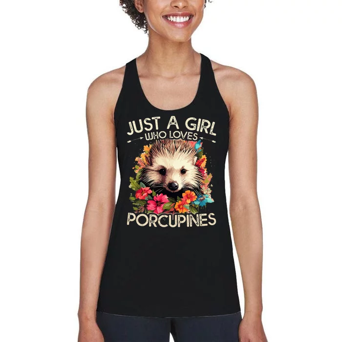 Just A Girl Who Loves Porcupines Floral Design Women's Racerback Tank