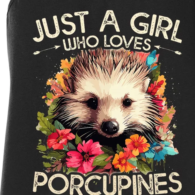 Just A Girl Who Loves Porcupines Floral Design Women's Racerback Tank