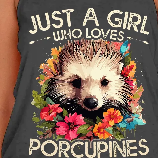 Just A Girl Who Loves Porcupines Floral Design Women's Knotted Racerback Tank