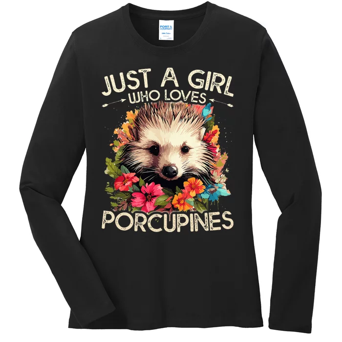 Just A Girl Who Loves Porcupines Floral Design Ladies Long Sleeve Shirt