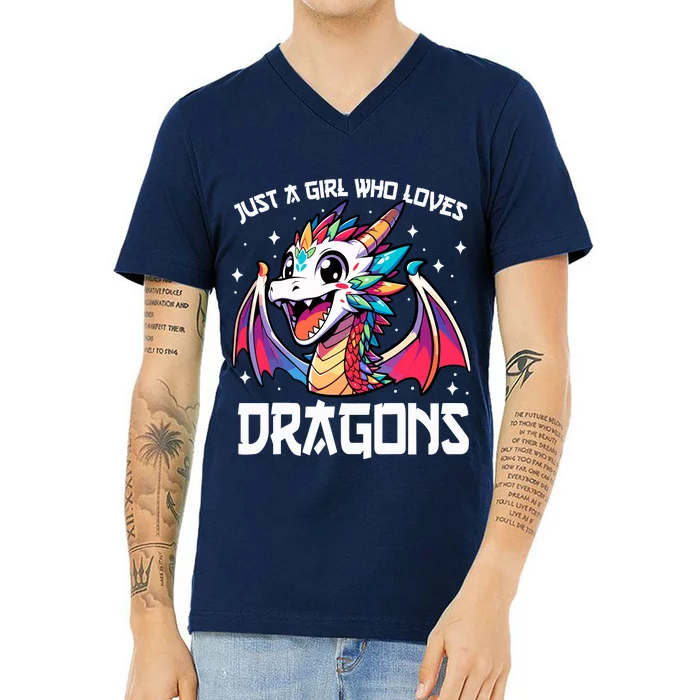 Just A Girl Who Loves Dragons Anime Lover Girl V-Neck T-Shirt