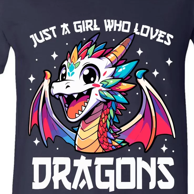 Just A Girl Who Loves Dragons Anime Lover Girl V-Neck T-Shirt