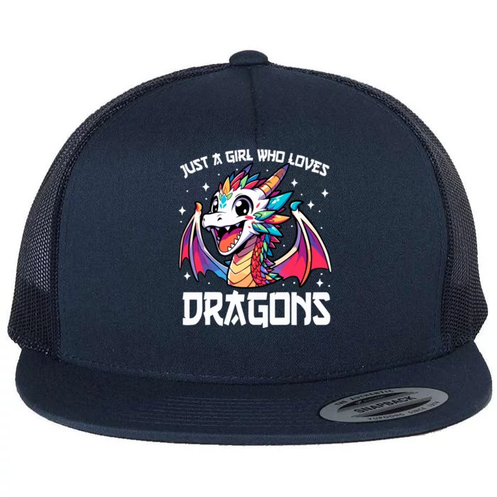 Just A Girl Who Loves Dragons Anime Lover Girl Flat Bill Trucker Hat