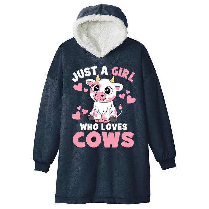 Just A Girl Who Loves Cows Cute Cow Lover Cow Print Hooded Wearable Blanket