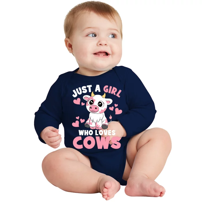 Just A Girl Who Loves Cows Cute Cow Lover Cow Print Baby Long Sleeve Bodysuit