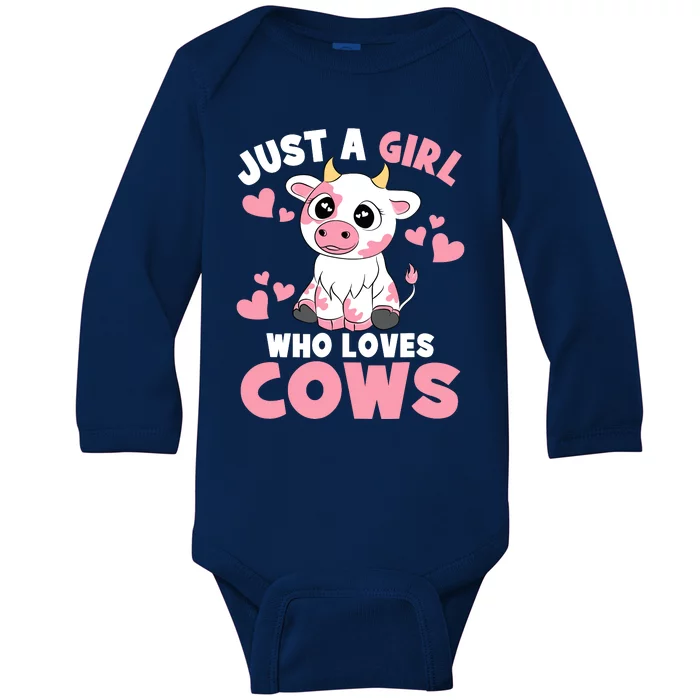 Just A Girl Who Loves Cows Cute Cow Lover Cow Print Baby Long Sleeve Bodysuit