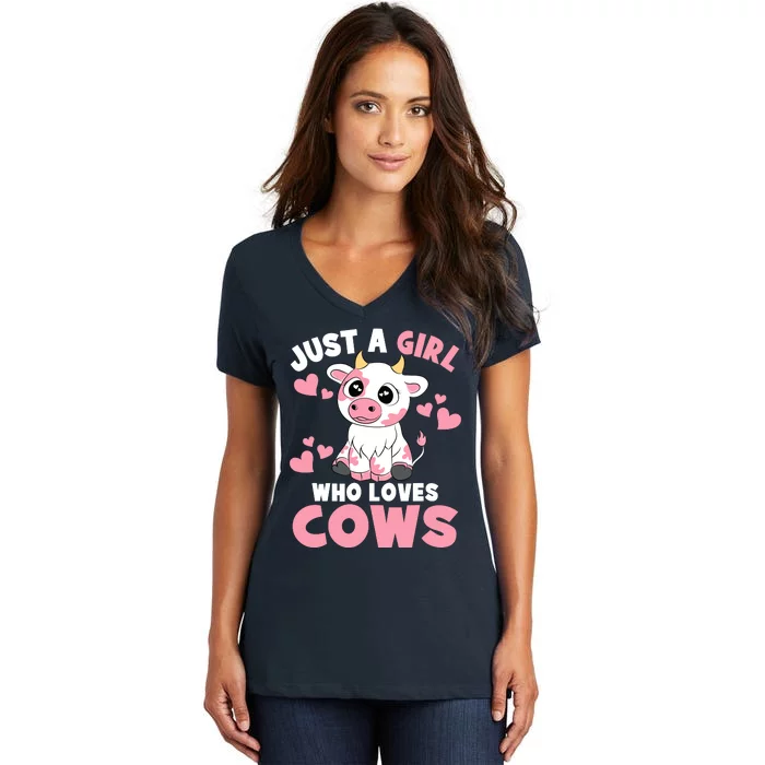 Just A Girl Who Loves Cows Cute Cow Lover Cow Print Women's V-Neck T-Shirt