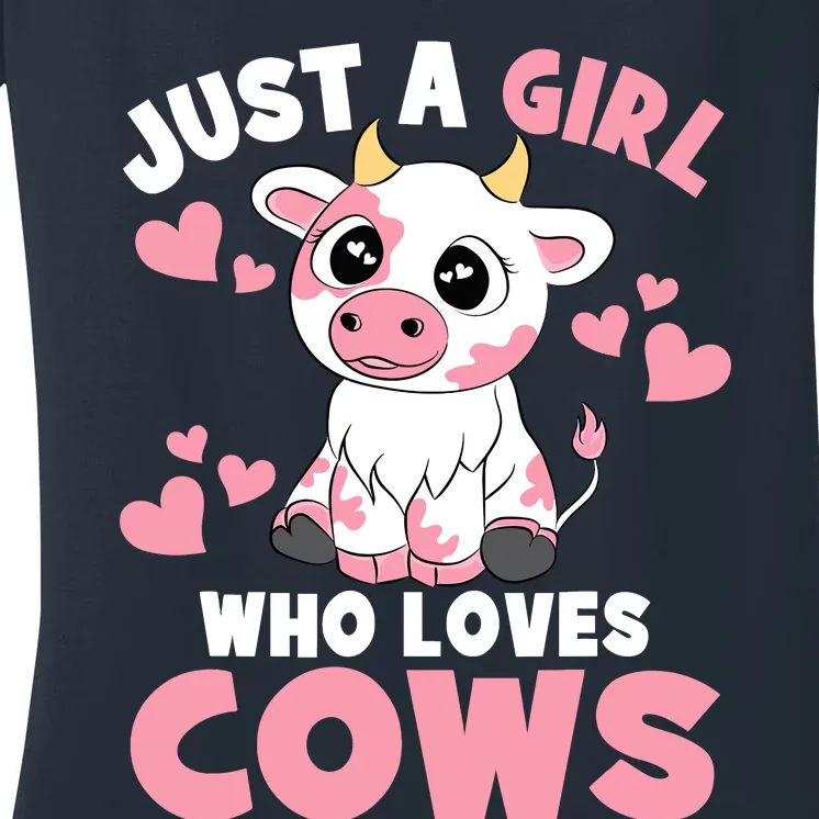 Just A Girl Who Loves Cows Cute Cow Lover Cow Print Women's V-Neck T-Shirt