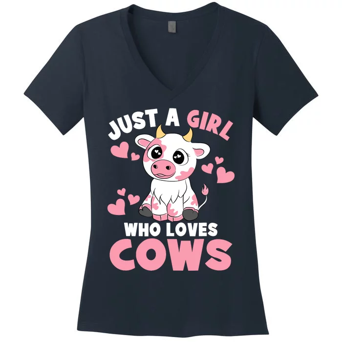 Just A Girl Who Loves Cows Cute Cow Lover Cow Print Women's V-Neck T-Shirt