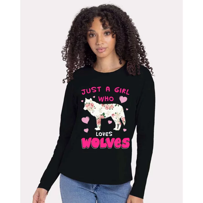 Just A Girl Who Loves Wolves Funny Wolf Doglike Lover Outfit Womens Cotton Relaxed Long Sleeve T-Shirt