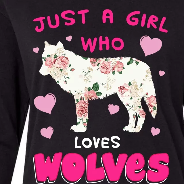 Just A Girl Who Loves Wolves Funny Wolf Doglike Lover Outfit Womens Cotton Relaxed Long Sleeve T-Shirt