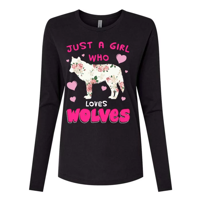 Just A Girl Who Loves Wolves Funny Wolf Doglike Lover Outfit Womens Cotton Relaxed Long Sleeve T-Shirt