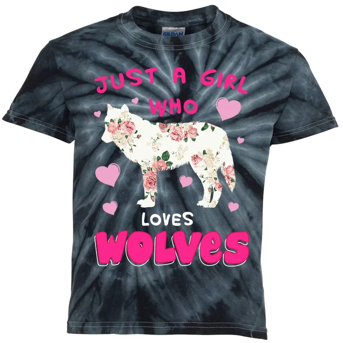 Just A Girl Who Loves Wolves Funny Wolf Doglike Lover Outfit Kids Tie-Dye T-Shirt