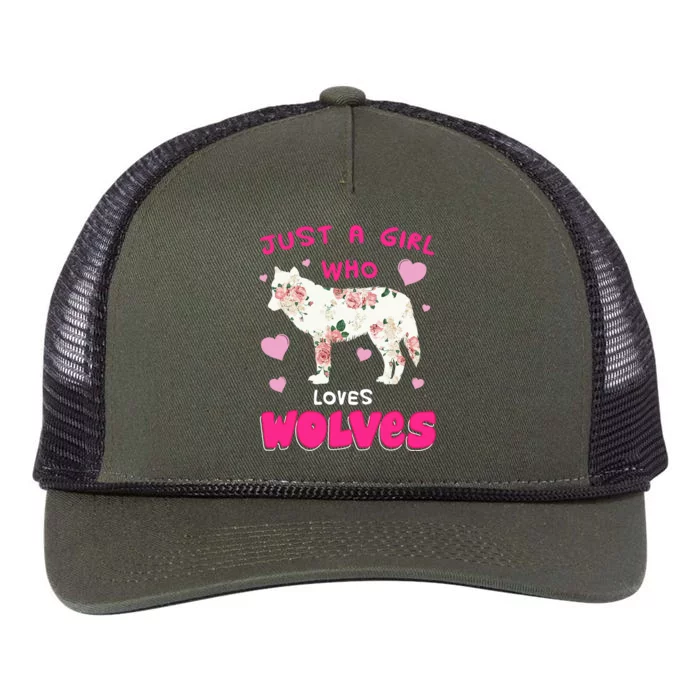 Just A Girl Who Loves Wolves Funny Wolf Doglike Lover Outfit Retro Rope Trucker Hat Cap