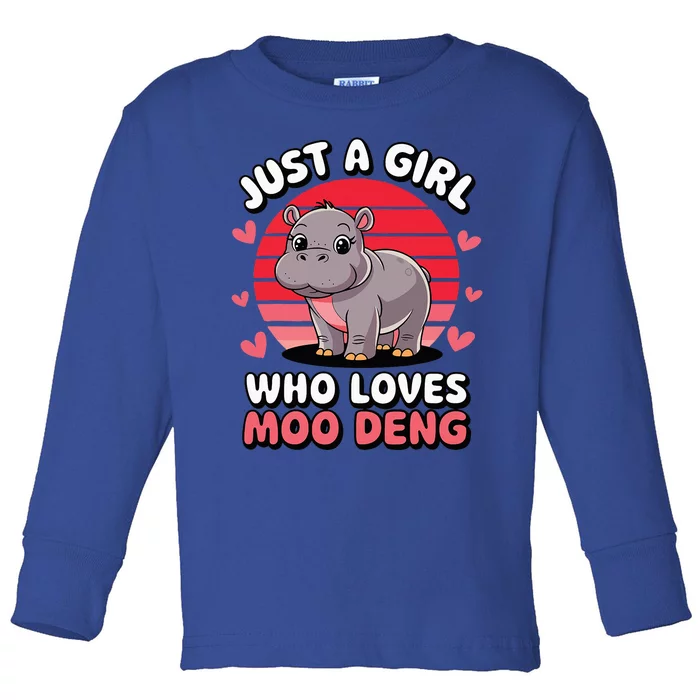 Just A Girl Who Loves Moo Deng Cute Baby Hippo Toddler Long Sleeve Shirt