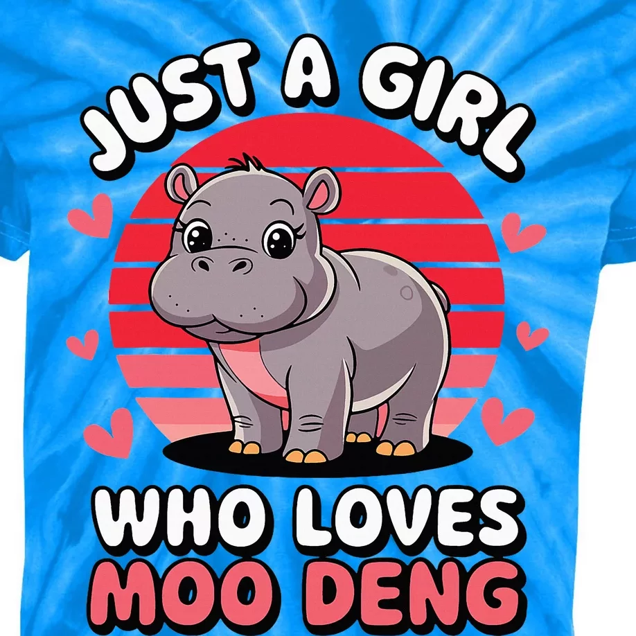 Just A Girl Who Loves Moo Deng Cute Baby Hippo Kids Tie-Dye T-Shirt