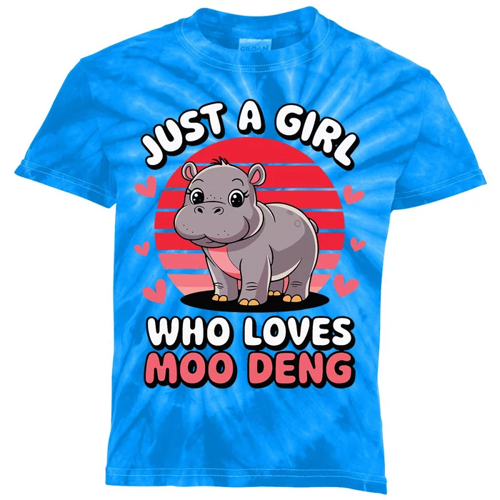 Just A Girl Who Loves Moo Deng Cute Baby Hippo Kids Tie-Dye T-Shirt