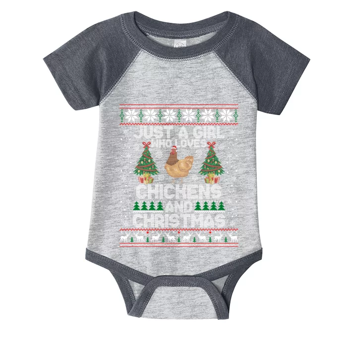 Just A Girl Who Loves Christmas And Chicken Ugly Gift Infant Baby Jersey Bodysuit