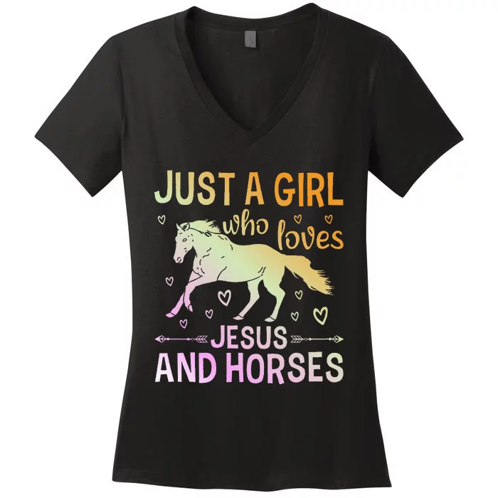 Just A Girl Who Loves Jesus And Horses Women's V-Neck T-Shirt