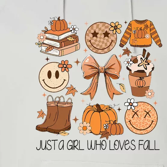 Just A Girl Who Loves Fall Pumpkin Spice Leaves Autumn Performance Fleece Hoodie