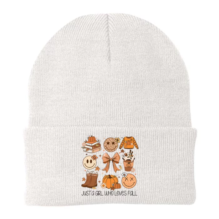 Just A Girl Who Loves Fall Pumpkin Spice Leaves Autumn Knit Cap Winter Beanie