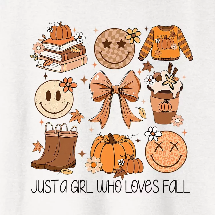 Just A Girl Who Loves Fall Pumpkin Spice Leaves Autumn Women's Crop Top Tee