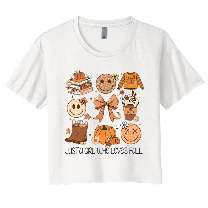 Just A Girl Who Loves Fall Pumpkin Spice Leaves Autumn Women's Crop Top Tee