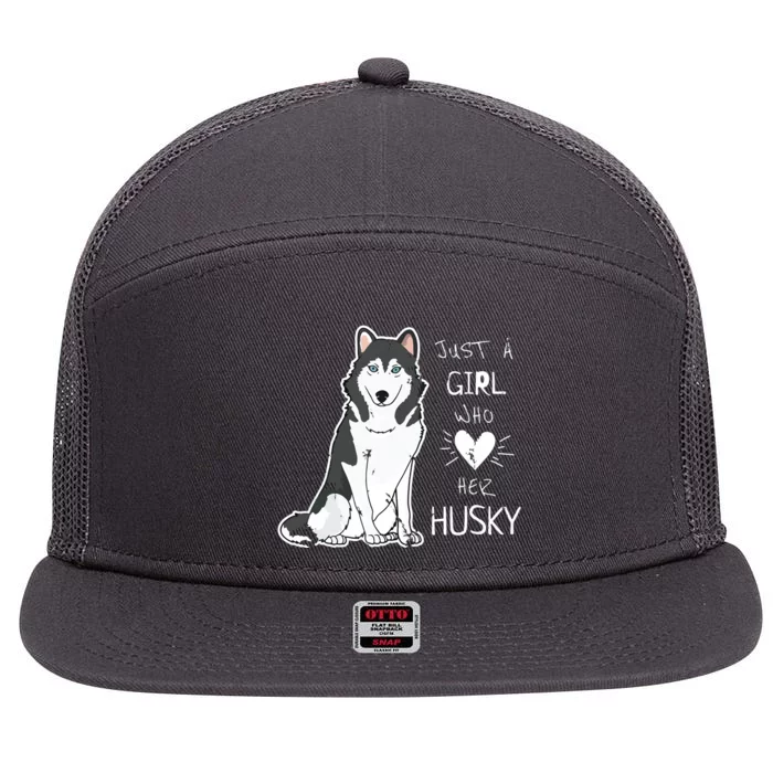 Just A Girl Who Loves Her Husky Dog Puppy Love 7 Panel Mesh Trucker Snapback Hat